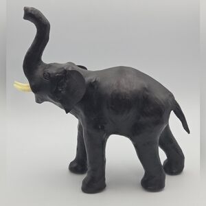Vintage‎ Black Leather Wrapped Elephant Figurine 8”x7”x3” India Raised Trunk